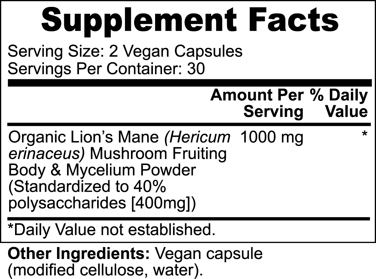 Lion's Mane Mushroom 1000mg Vegan Capsules