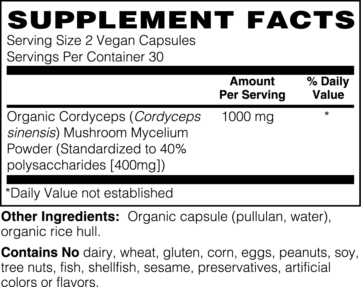 Cordyceps Mushroom 1000mg Vegan Capsules